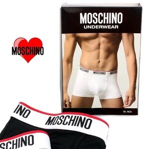 MOSCHINO Trunks Designer Underwear Briefs Statement boxers Black 3-Pack NIP